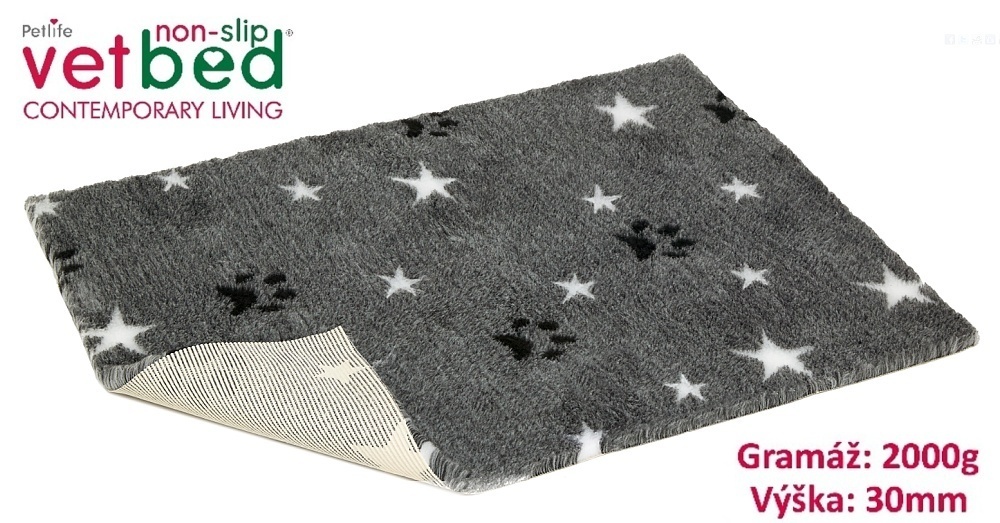 Vetbed protiskluz/Drybed Šedý hvězda s packou 75 x 50 cm, vlas 30 mm