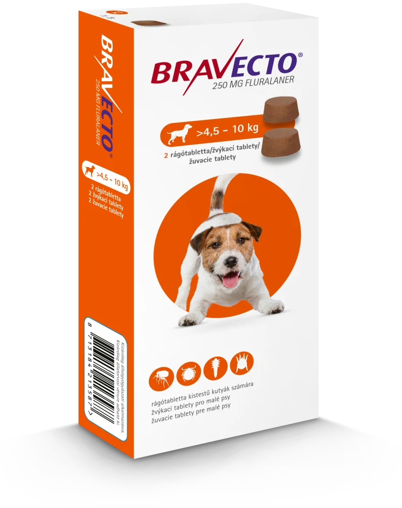 Bravecto Dog S 250 mg žuvacie tablety pre malé psy ( od 4,5 do 10 kg ), 2 tablety