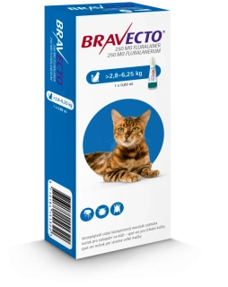 Bravecto Cat M 250 mg spot-on roztok pre stredne veľké mačky ( od 2,8 do 6,25 kg ) 1 x 0,89 ml