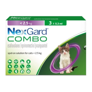 NexGard Combo roztok 3 x 0,3 ml na vonkajšiu aplikáciu na kožu pre mačky < 2,5 kg