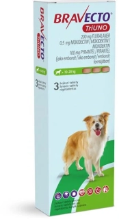 Bravecto TriUNO M žuvacie tablety pre psy (> 10-20 kg) 3 tbl.
