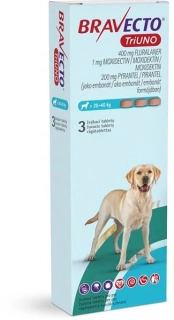 Bravecto TriUNO L žuvacie tablety pre psy (> 20-40 kg) 3 tbl.